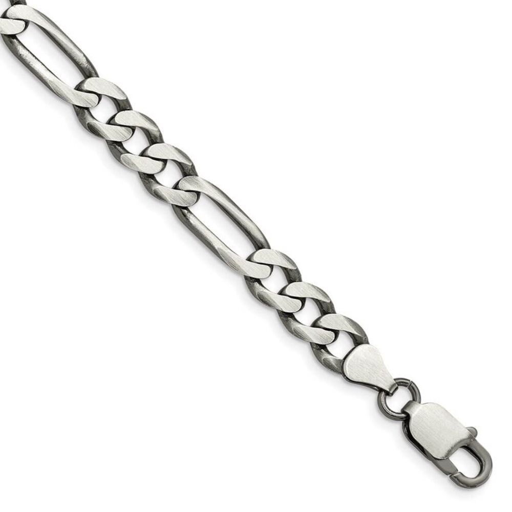 Mens 7.5mm Sterling Silver Solid Antiqued Figaro Chain Necklace, 20 In